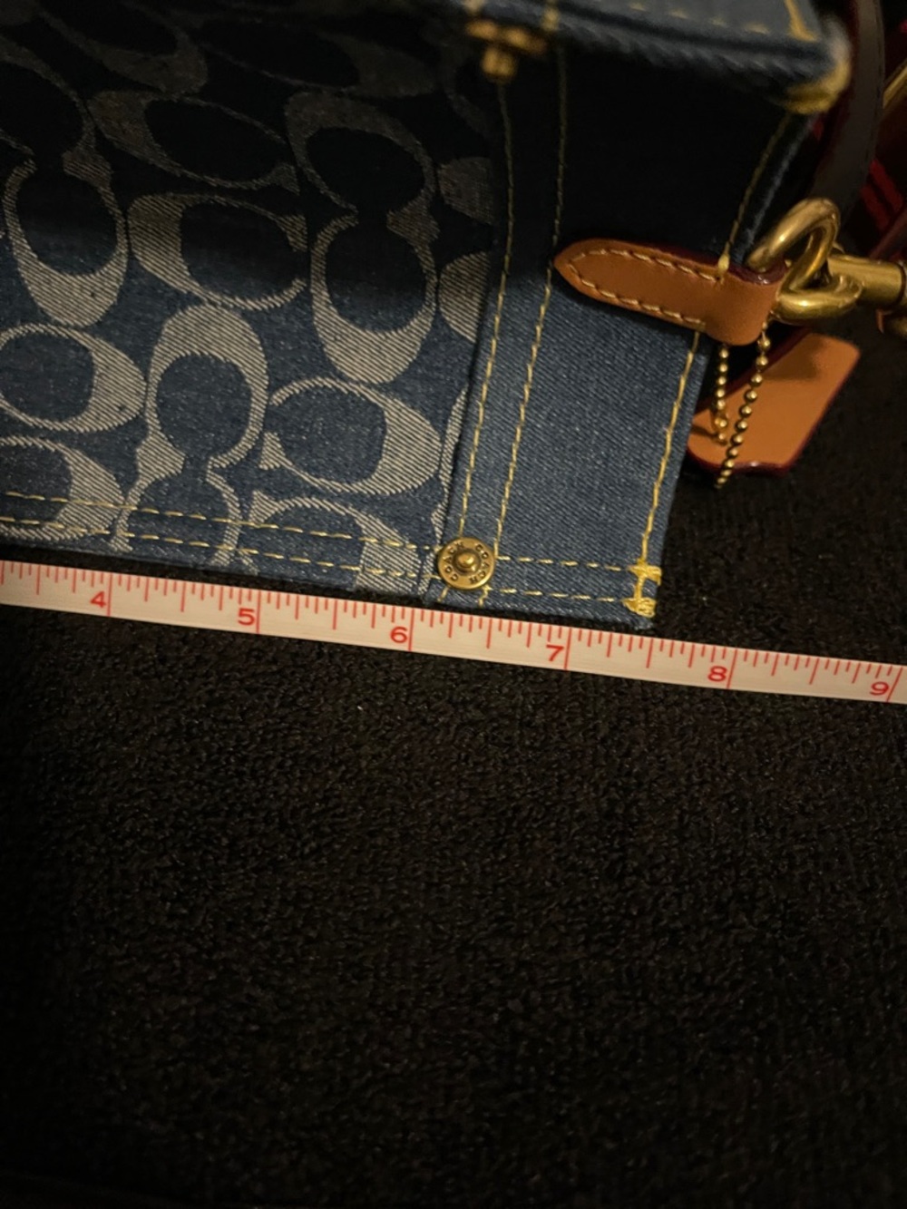 NWOT...Coach Blue Signature Denim Satchel with Red Striped Strap - Picture 7 of 9